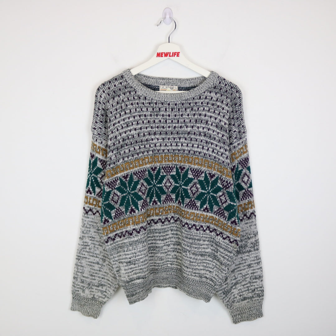 Vintage 80's Northern Spirit Patterned Knit Sweater - M-NEWLIFE Clothing