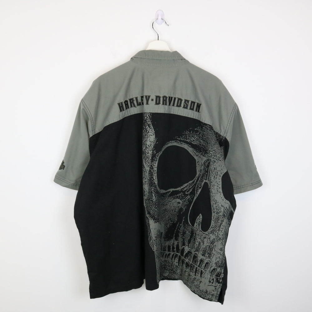 Vintage 00's Harley Davidson Skull Short Sleeve Button Up - 3XL-NEWLIFE Clothing