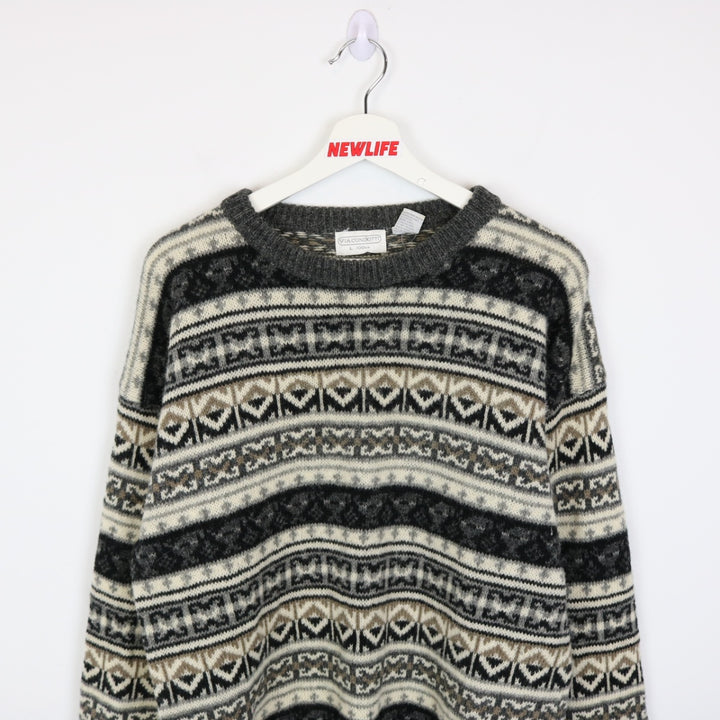 Vintage 80's Via Condotti Patterned Wool Knit Sweater - M-NEWLIFE Clothing