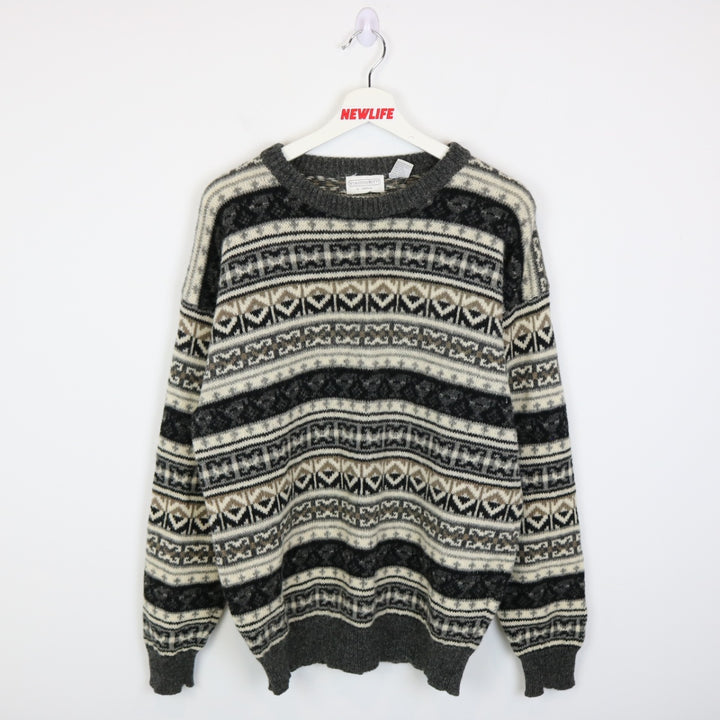 Vintage 80's Via Condotti Patterned Wool Knit Sweater - M-NEWLIFE Clothing