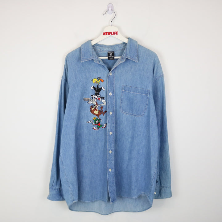 Vintage 1998 Looney Tunes Denim Button Up - L-NEWLIFE Clothing