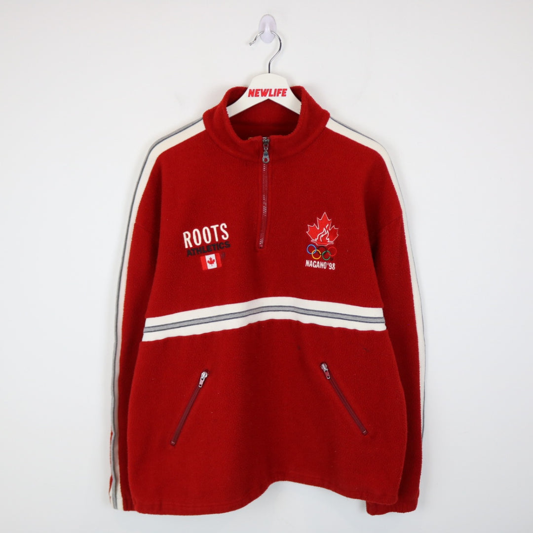 Vintage 1998 Nagano Olympics Roots Quarter Zip Fleece Jacket - L-NEWLIFE Clothing