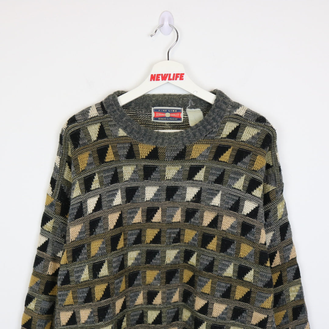 Vintage 80's Fine Line Patterned Knit Sweater - M-NEWLIFE Clothing