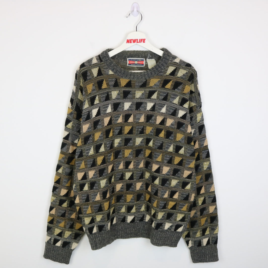 Vintage 80's Fine Line Patterned Knit Sweater - M-NEWLIFE Clothing