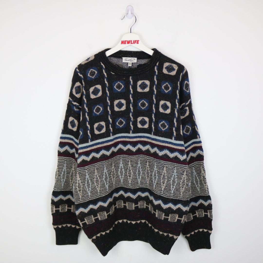 Vintage 80's Arnold Palmer Patterned Wool Knit Sweater - M-NEWLIFE Clothing