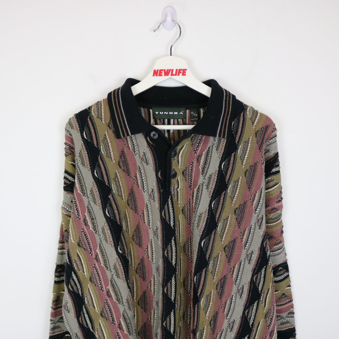 Vintage 90's Tundra Coogi Style Textured Knit Collared Sweater - XL-NEWLIFE Clothing