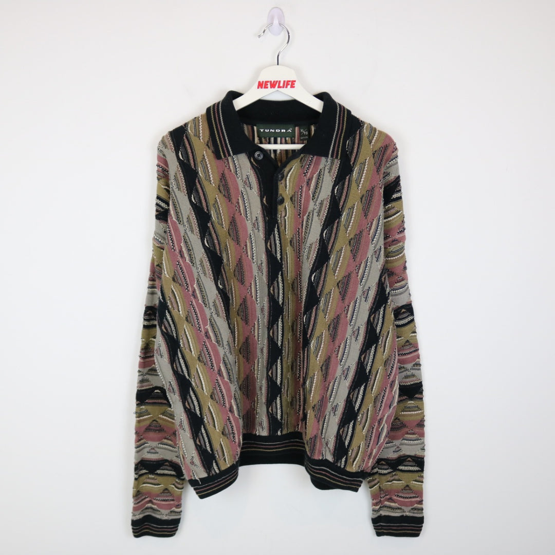 Vintage 90's Tundra Coogi Style Textured Knit Collared Sweater - XL-NEWLIFE Clothing