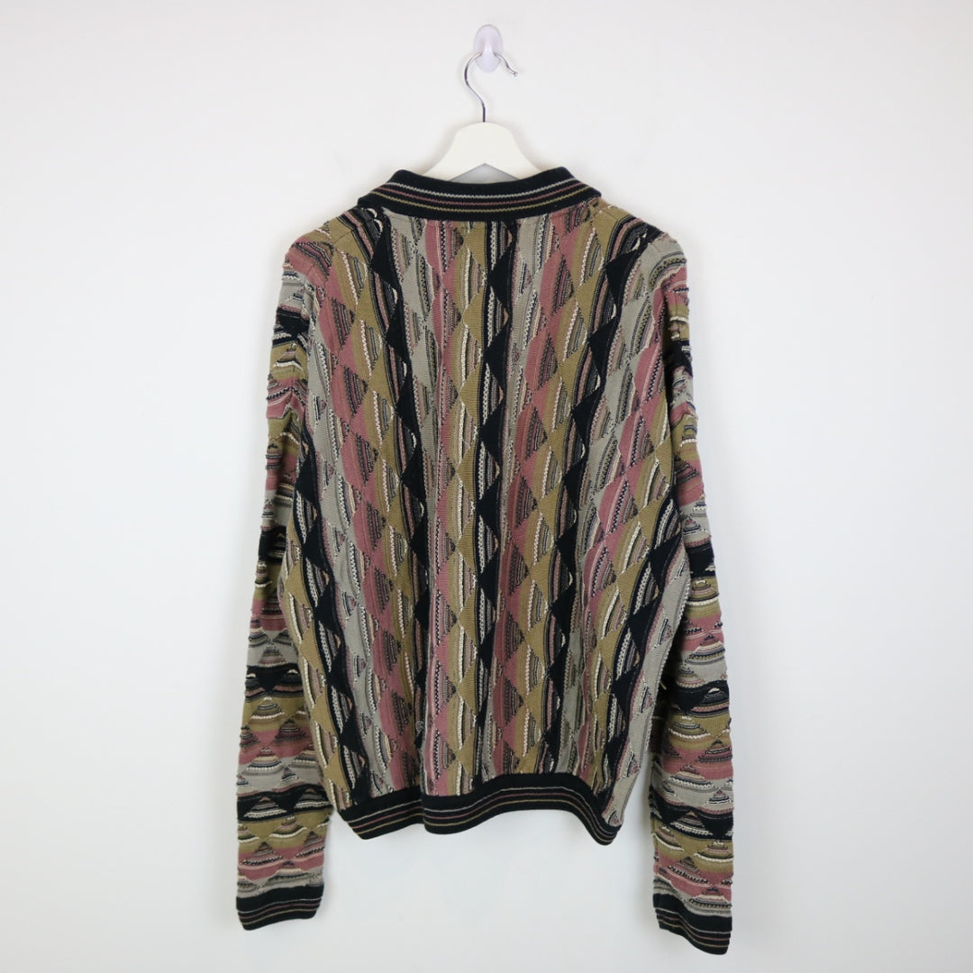 Vintage 90's Tundra Coogi Style Textured Knit Collared Sweater - XL-NEWLIFE Clothing