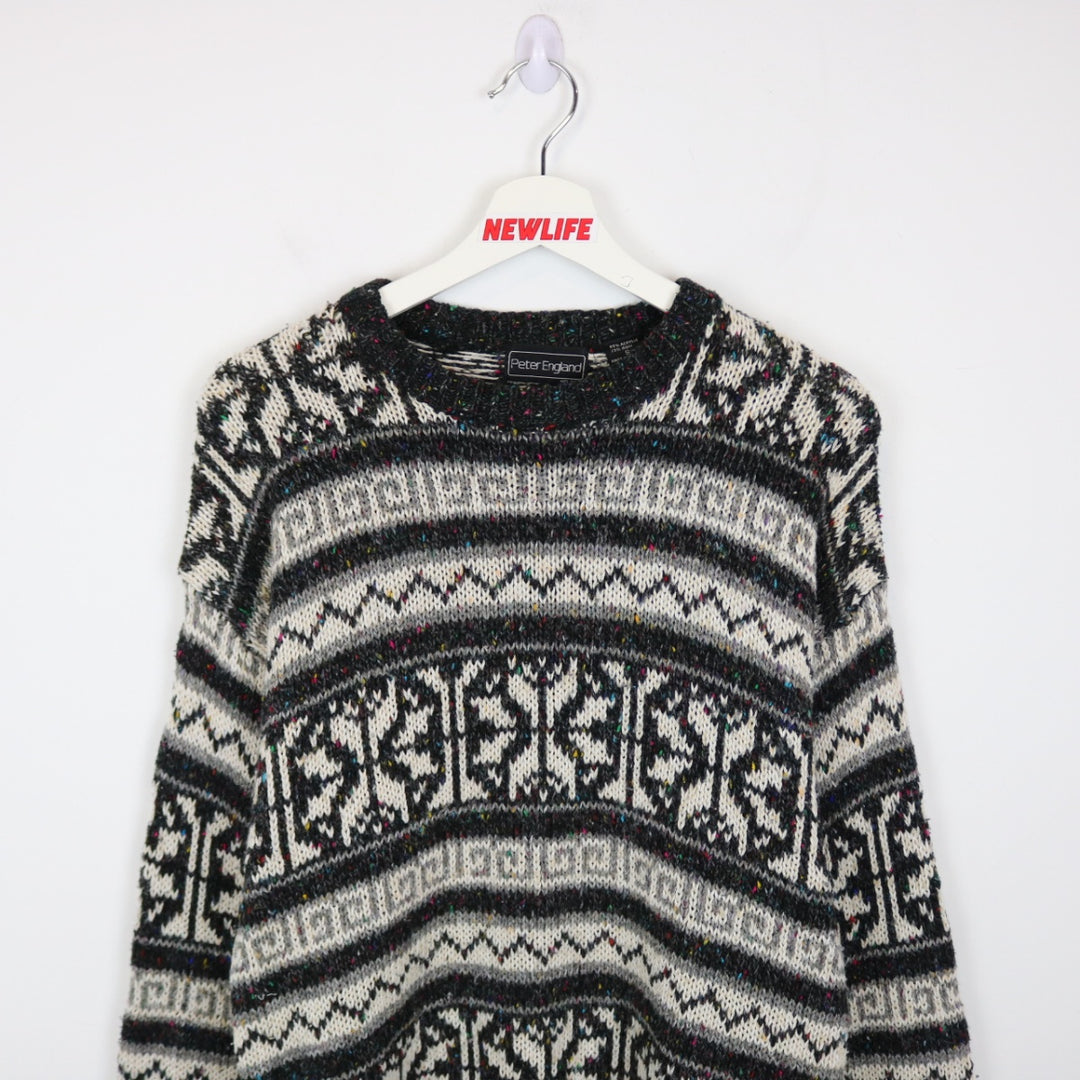 Vintage 90's Peter England Patterned Knit Sweater - S-NEWLIFE Clothing