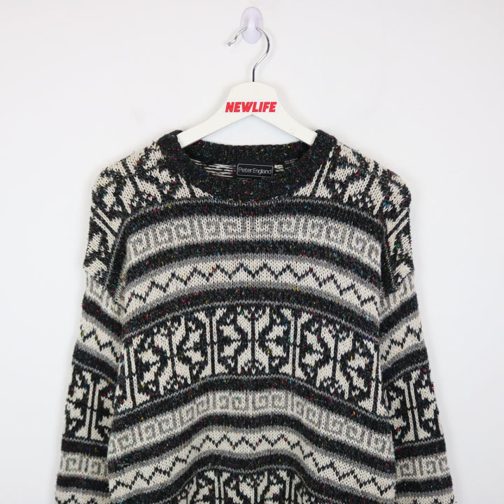 Vintage 90's Peter England Patterned Knit Sweater - S-NEWLIFE Clothing