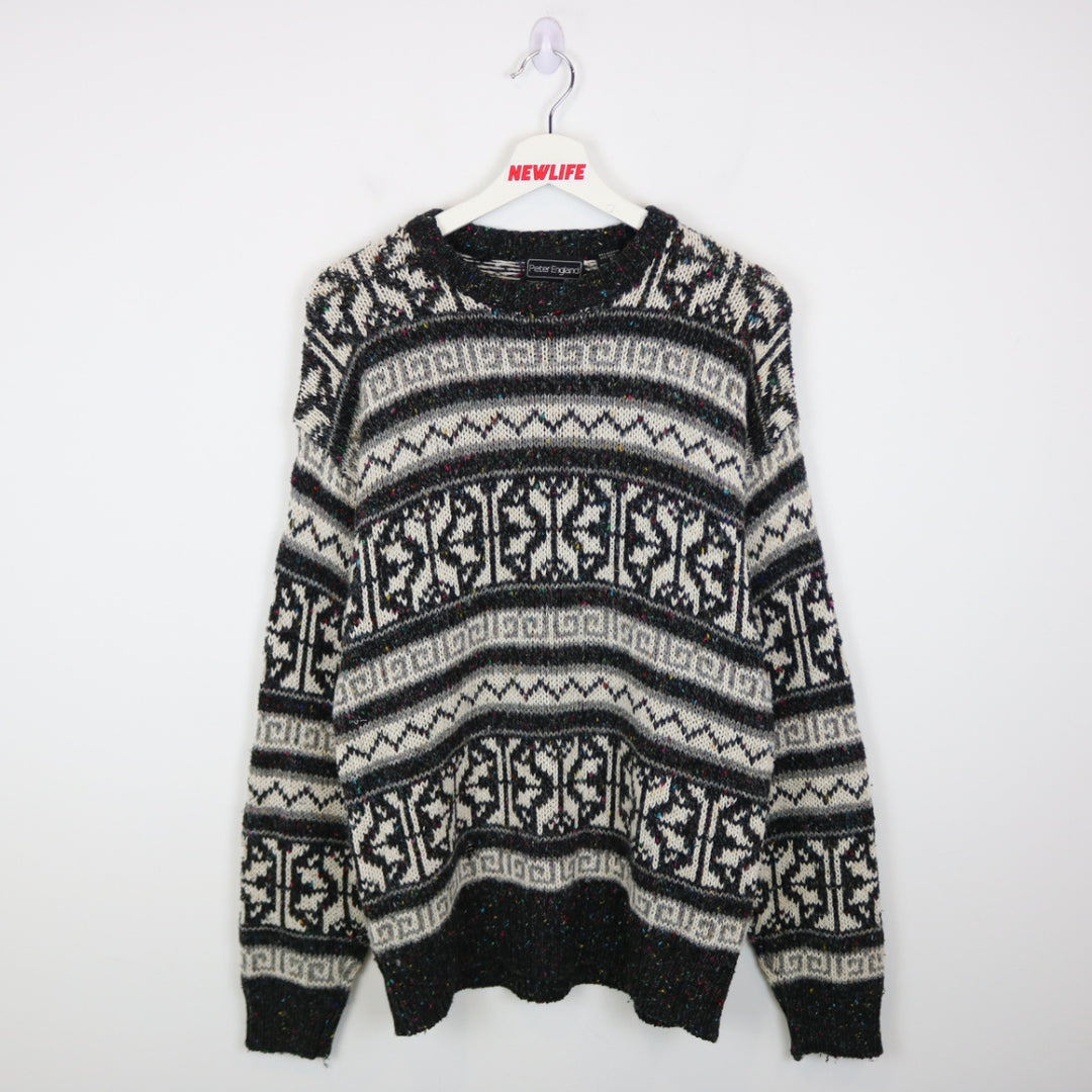 Vintage 90's Peter England Patterned Knit Sweater - S-NEWLIFE Clothing