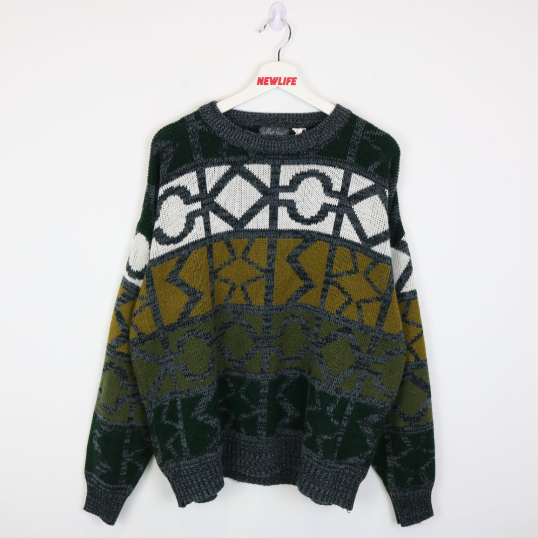 Vintage 80's Geoffrey Hayes Patterned Knit Sweater - L-NEWLIFE Clothing