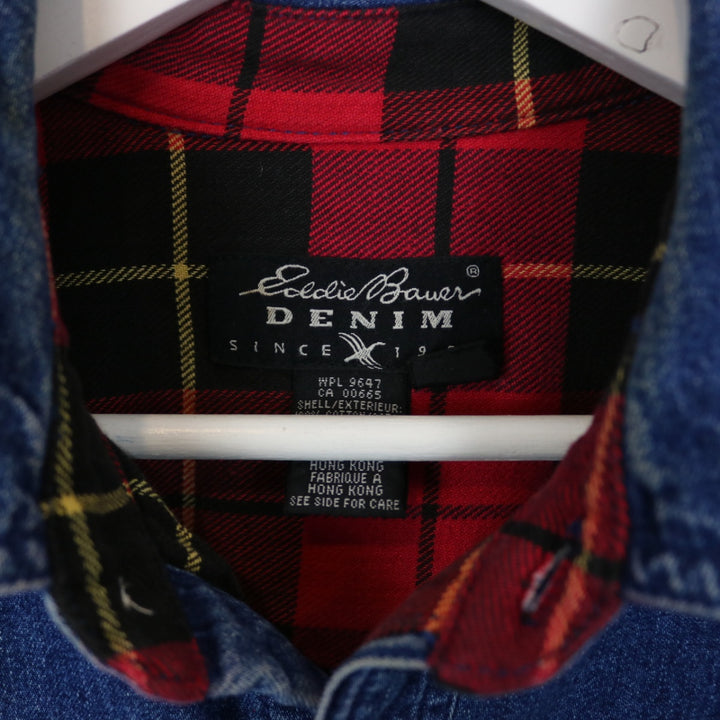 Vintage 90's Eddie Bauer Flannel Lined Denim Button Up - L-NEWLIFE Clothing