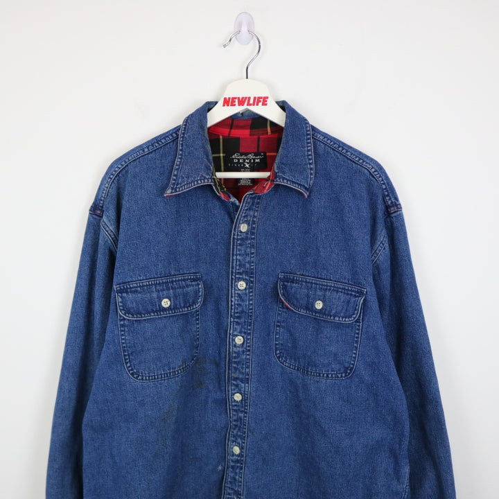 Vintage 90's Eddie Bauer Flannel Lined Denim Button Up - L-NEWLIFE Clothing