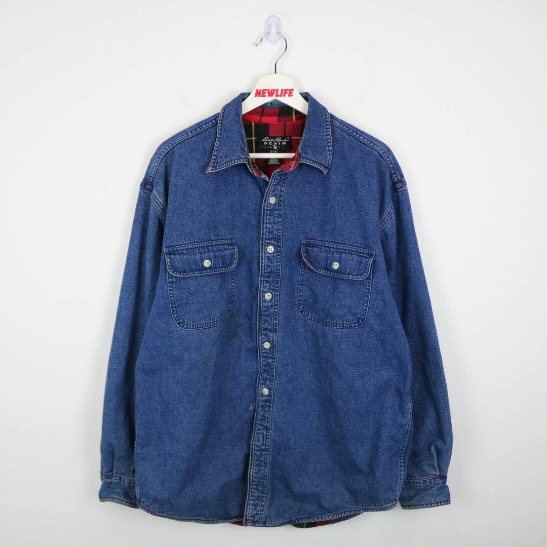Vintage 90's Eddie Bauer Flannel Lined Denim Button Up - L-NEWLIFE Clothing