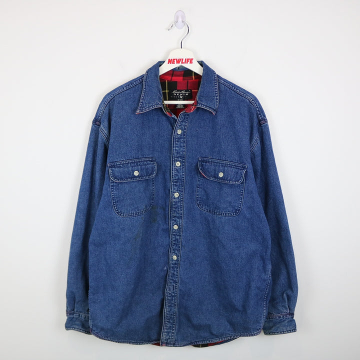 Vintage 90's Eddie Bauer Flannel Lined Denim Button Up - L-NEWLIFE Clothing