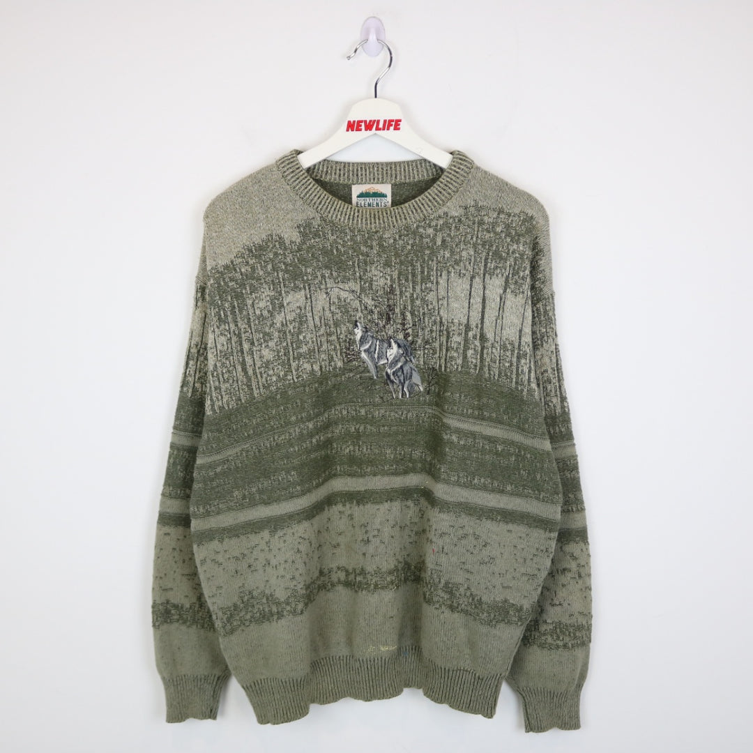 Vintage 90's Wolf Nature Knit Sweater - L-NEWLIFE Clothing