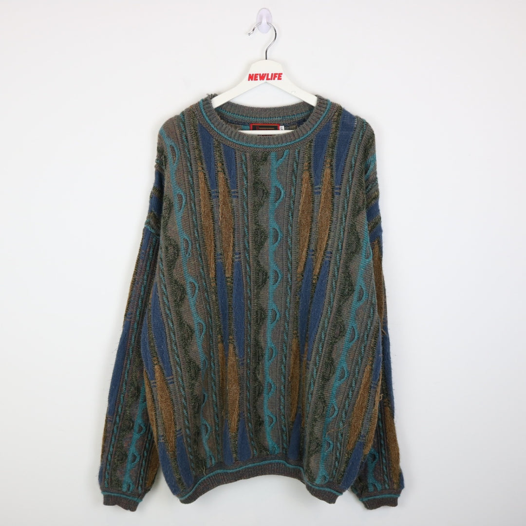 Vintage 90's Ferracci Textured Coogi Style Knit Sweater - XXL-NEWLIFE Clothing