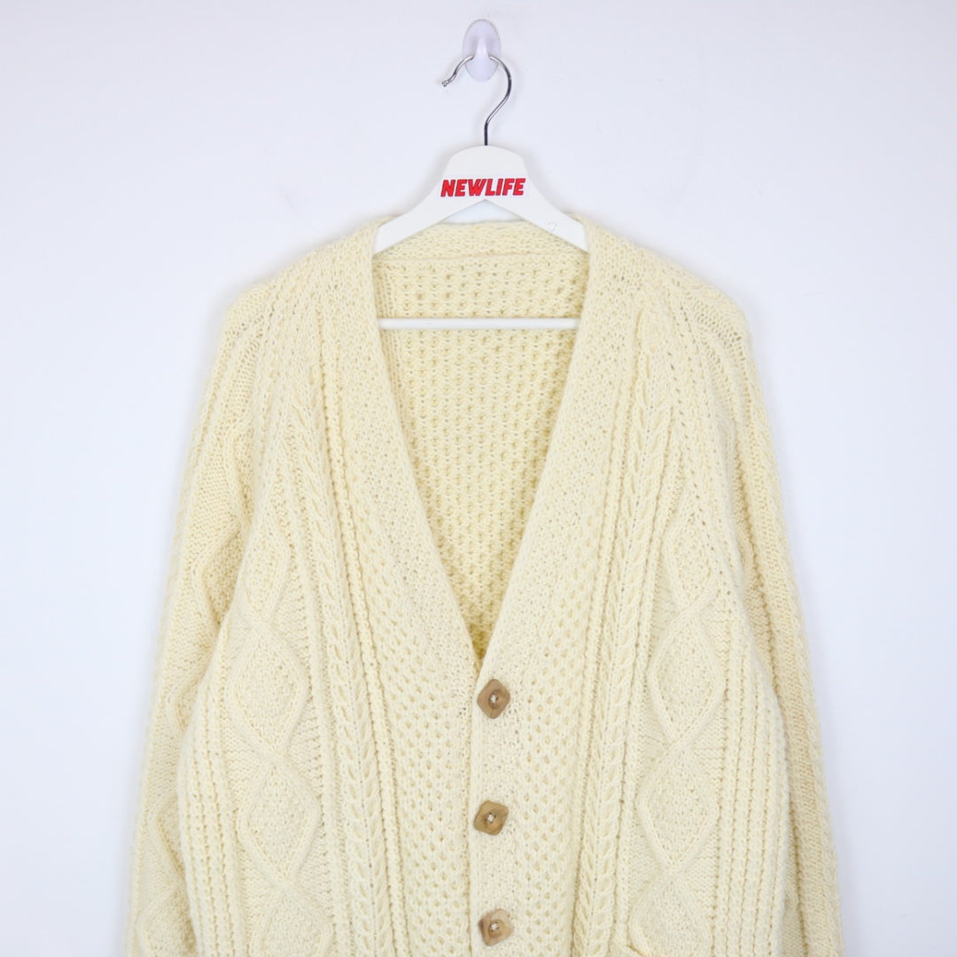 Vintage 90's Cable Knit Wool Cardigan - L-NEWLIFE Clothing