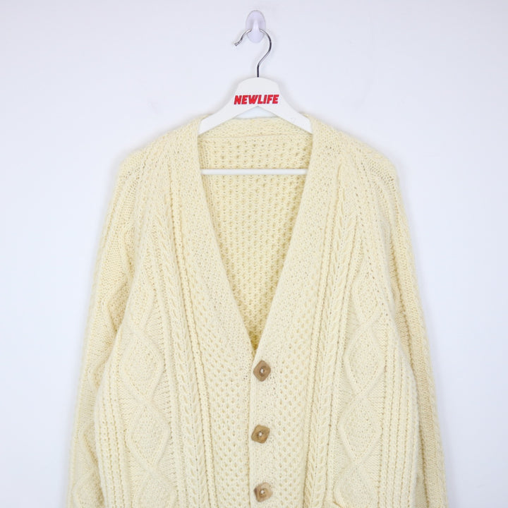 Vintage 90's Cable Knit Wool Cardigan - L-NEWLIFE Clothing