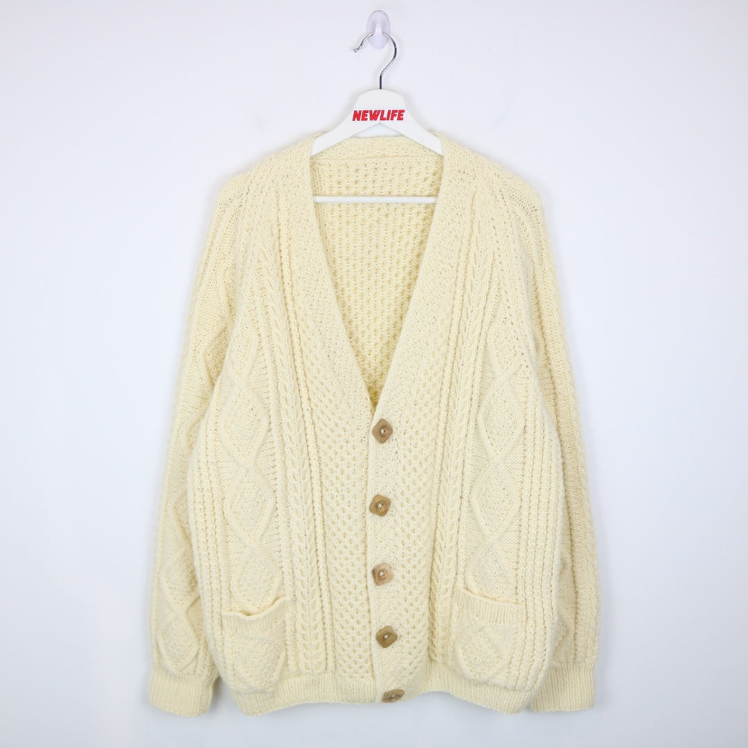 Vintage 90's Cable Knit Wool Cardigan - L-NEWLIFE Clothing