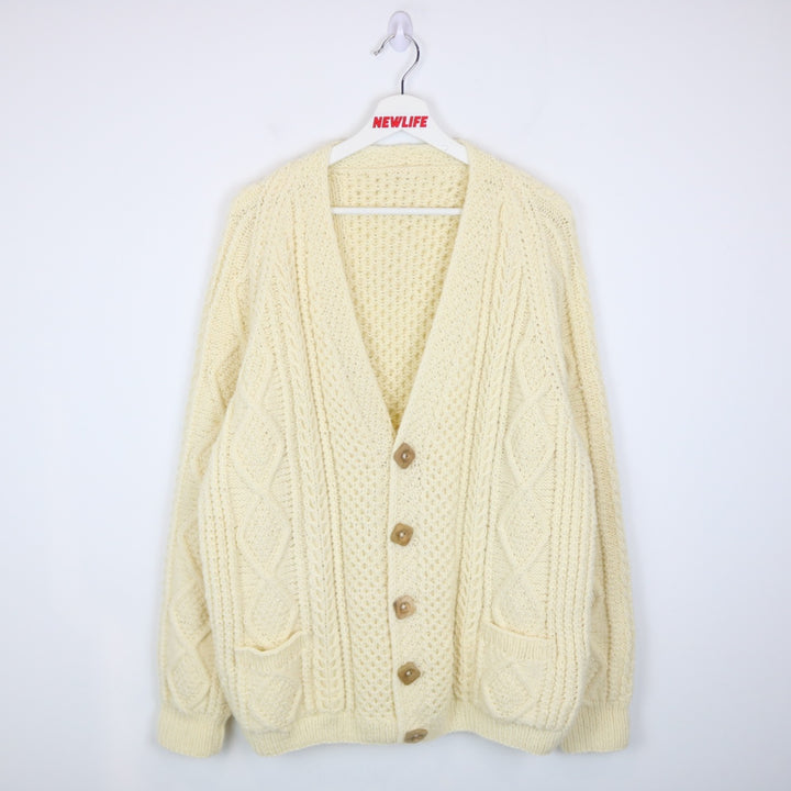 Vintage 90's Cable Knit Wool Cardigan - L-NEWLIFE Clothing