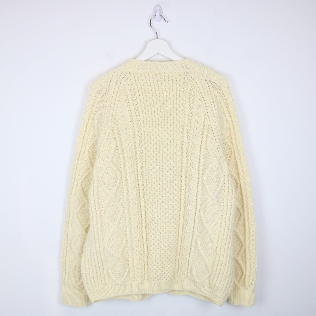 Vintage 90's Cable Knit Wool Cardigan - L-NEWLIFE Clothing