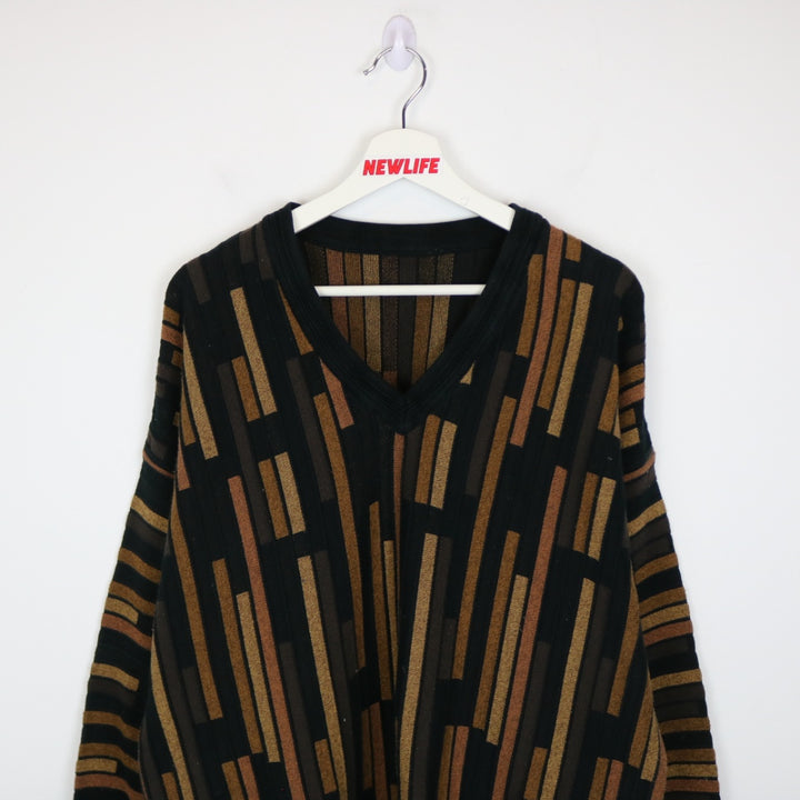 Vintage Textured Patterned Knit Sweater - L-NEWLIFE Clothing