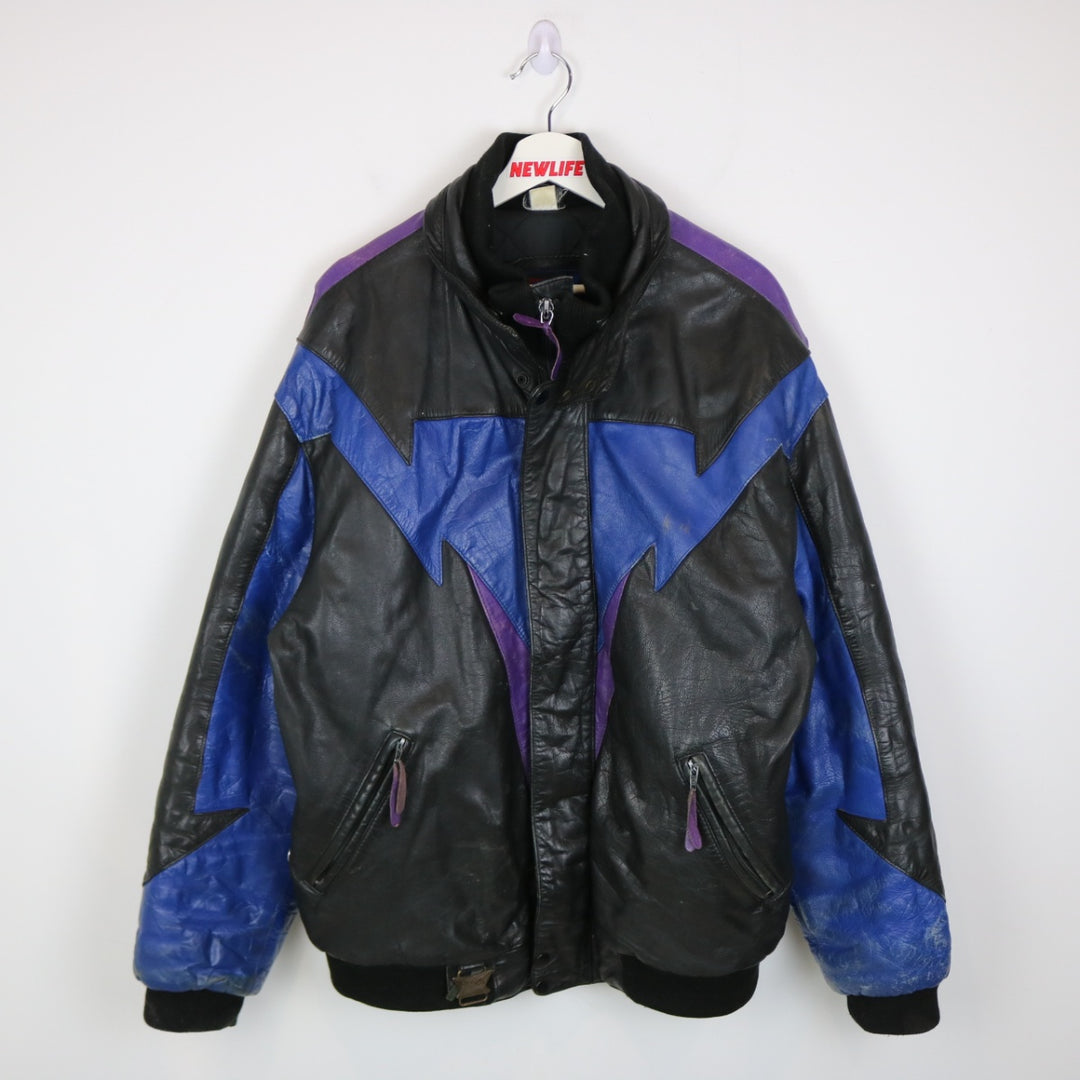 Vintage 90's Color Blocked CKX Leather Jacket - L-NEWLIFE Clothing