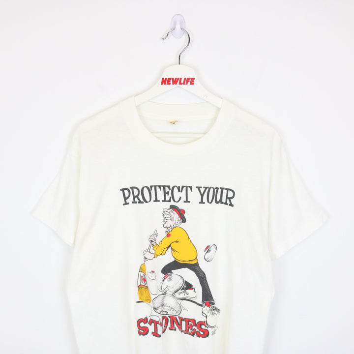 Vintage 80's Protect Your Stones Curling Tee - M-NEWLIFE Clothing