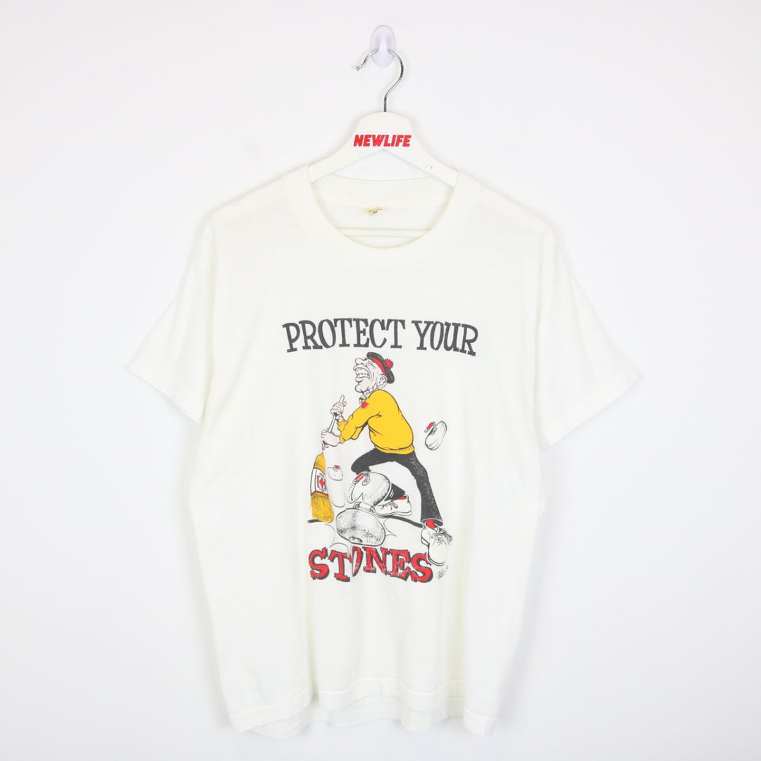 Vintage 80's Protect Your Stones Curling Tee - M-NEWLIFE Clothing