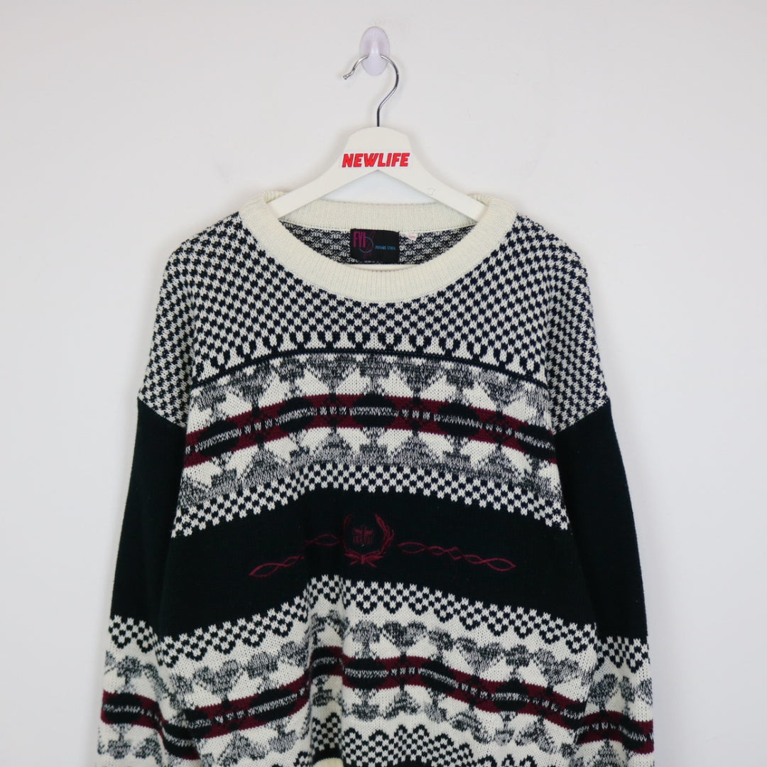 Vintage 80's FYI Private Stock Patterned Knit Sweater - L-NEWLIFE Clothing