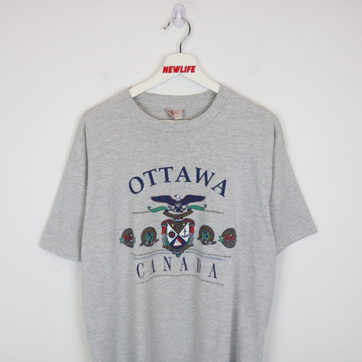 VIntage 90's Ottawa Canada Striped Tee - L-NEWLIFE Clothing