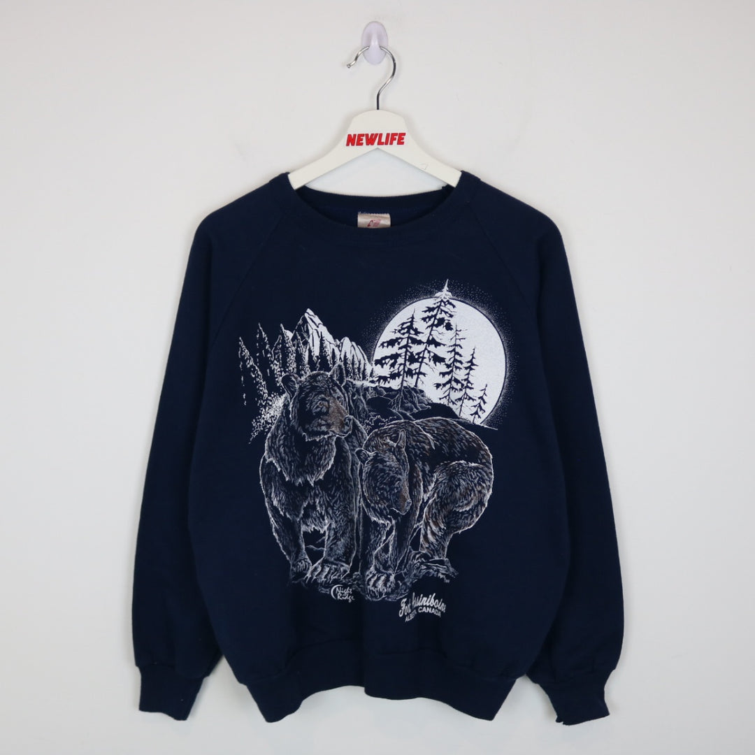 Vintage 80's Fort Assiniboine Bear Nature Crewneck - M-NEWLIFE Clothing