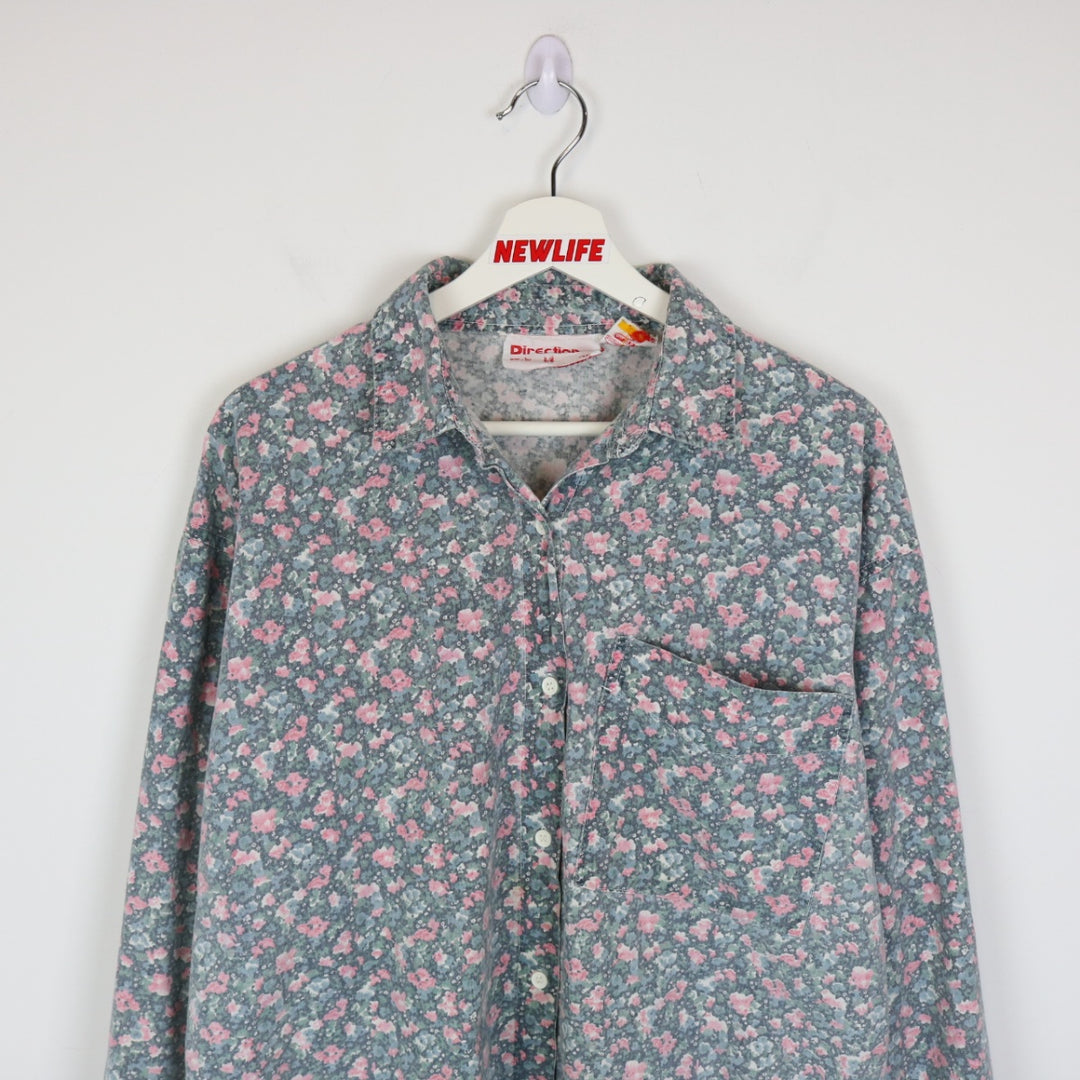 Vintage 80's Direction Flower Print Long Sleeve Button Up - L-NEWLIFE Clothing