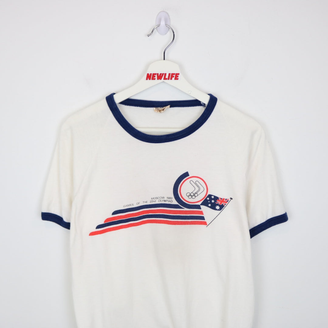 Vintage 1980 Olympics Games Moscow Australia Ringer Tee - M-NEWLIFE Clothing
