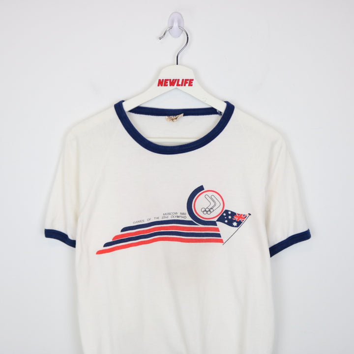 Vintage 1980 Olympics Games Moscow Australia Ringer Tee - M-NEWLIFE Clothing