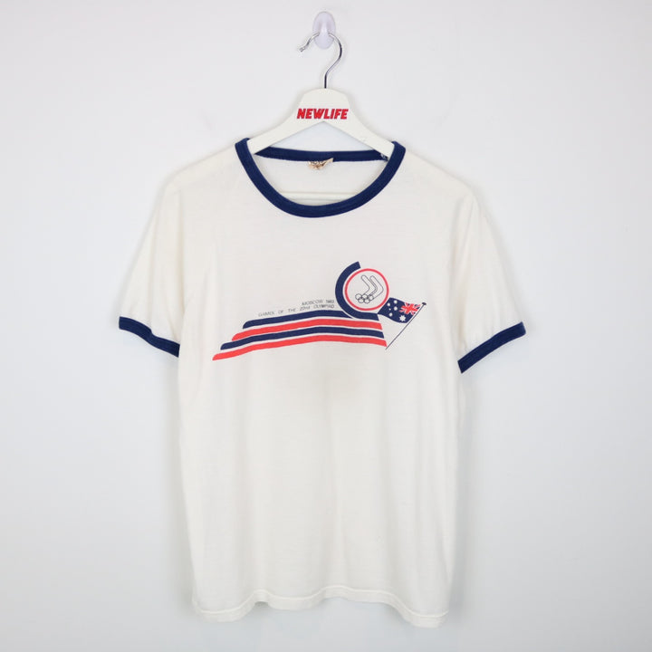 Vintage 1980 Olympics Games Moscow Australia Ringer Tee - M-NEWLIFE Clothing