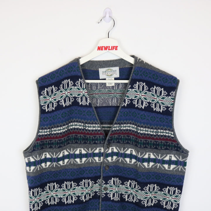 Vintage 90's Patterned Knit Sweater Vest - L-NEWLIFE Clothing