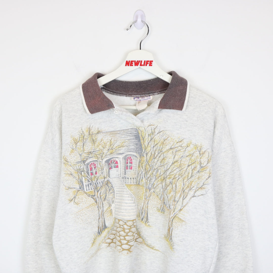 Vintage 80's House Nature Collared Crewneck - S-NEWLIFE Clothing