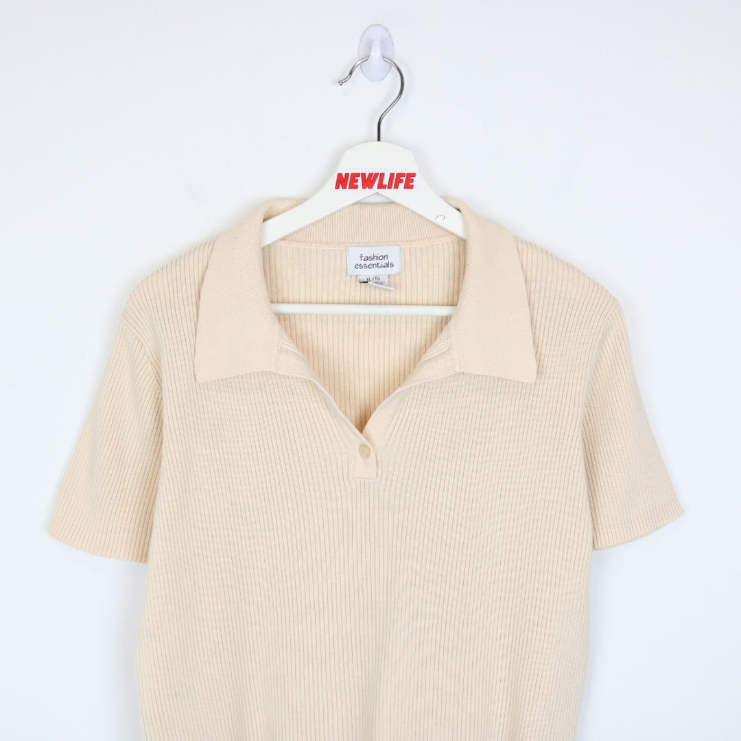 Vintage 80's Fashion Essentials Ribbed Knit Polo Shirt - L-NEWLIFE Clothing