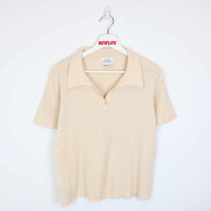 Vintage 80's Fashion Essentials Ribbed Knit Polo Shirt - L-NEWLIFE Clothing