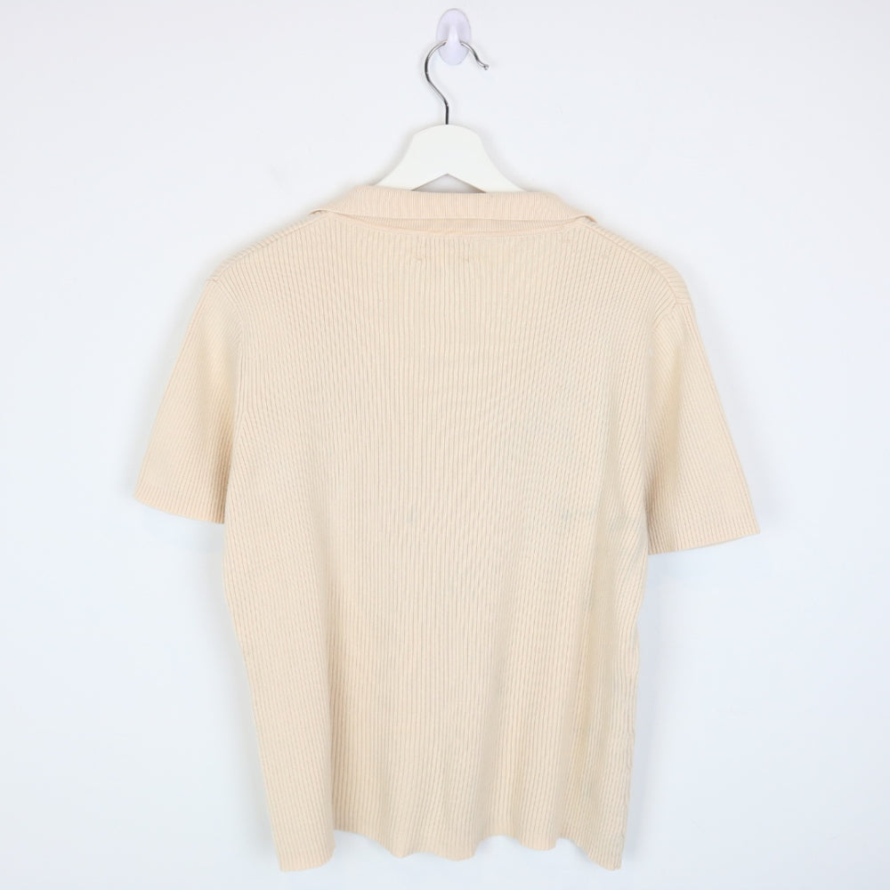 Vintage 80's Fashion Essentials Ribbed Knit Polo Shirt - L-NEWLIFE Clothing