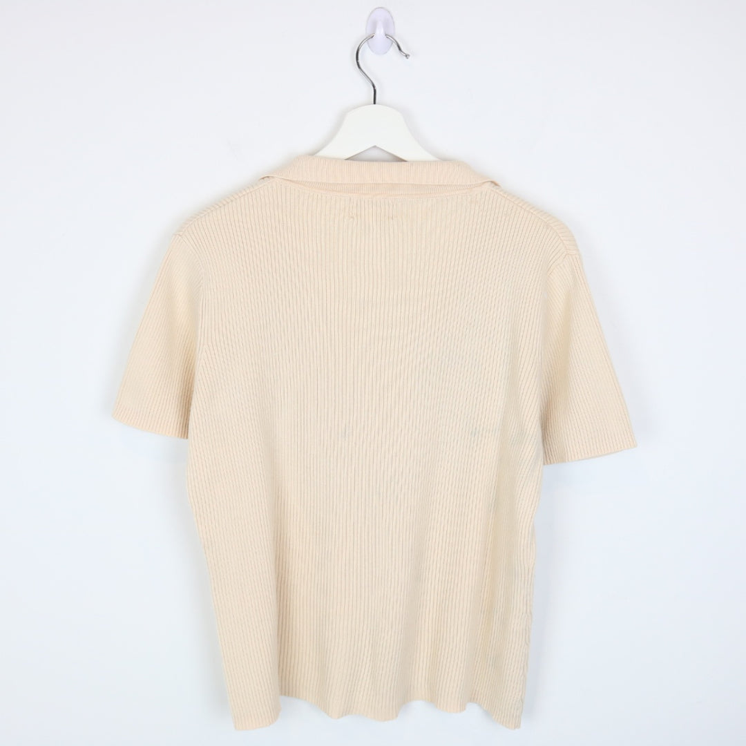 Vintage 80's Fashion Essentials Ribbed Knit Polo Shirt - L-NEWLIFE Clothing