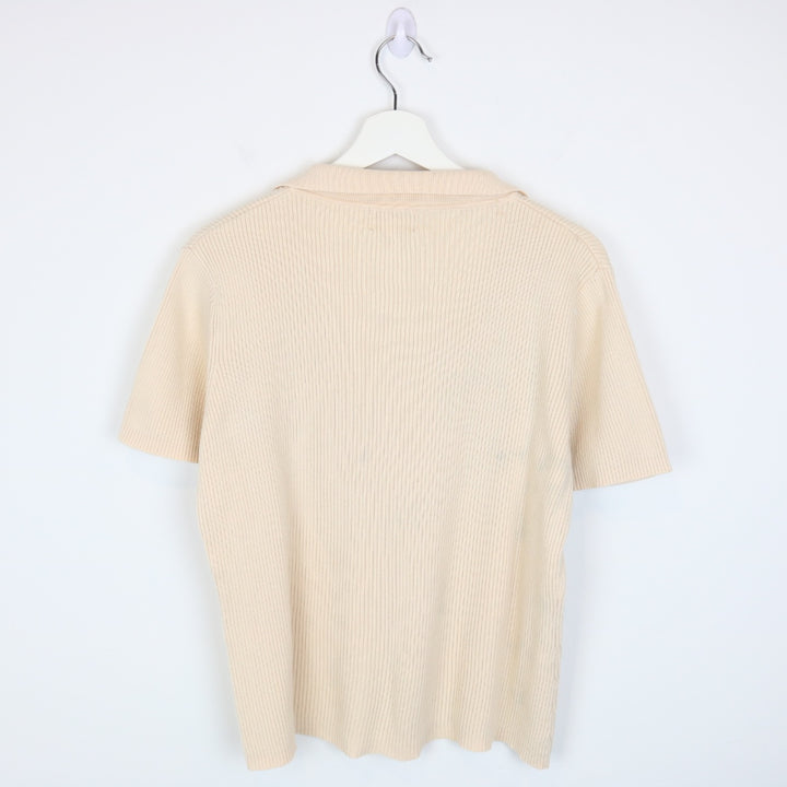 Vintage 80's Fashion Essentials Ribbed Knit Polo Shirt - L-NEWLIFE Clothing