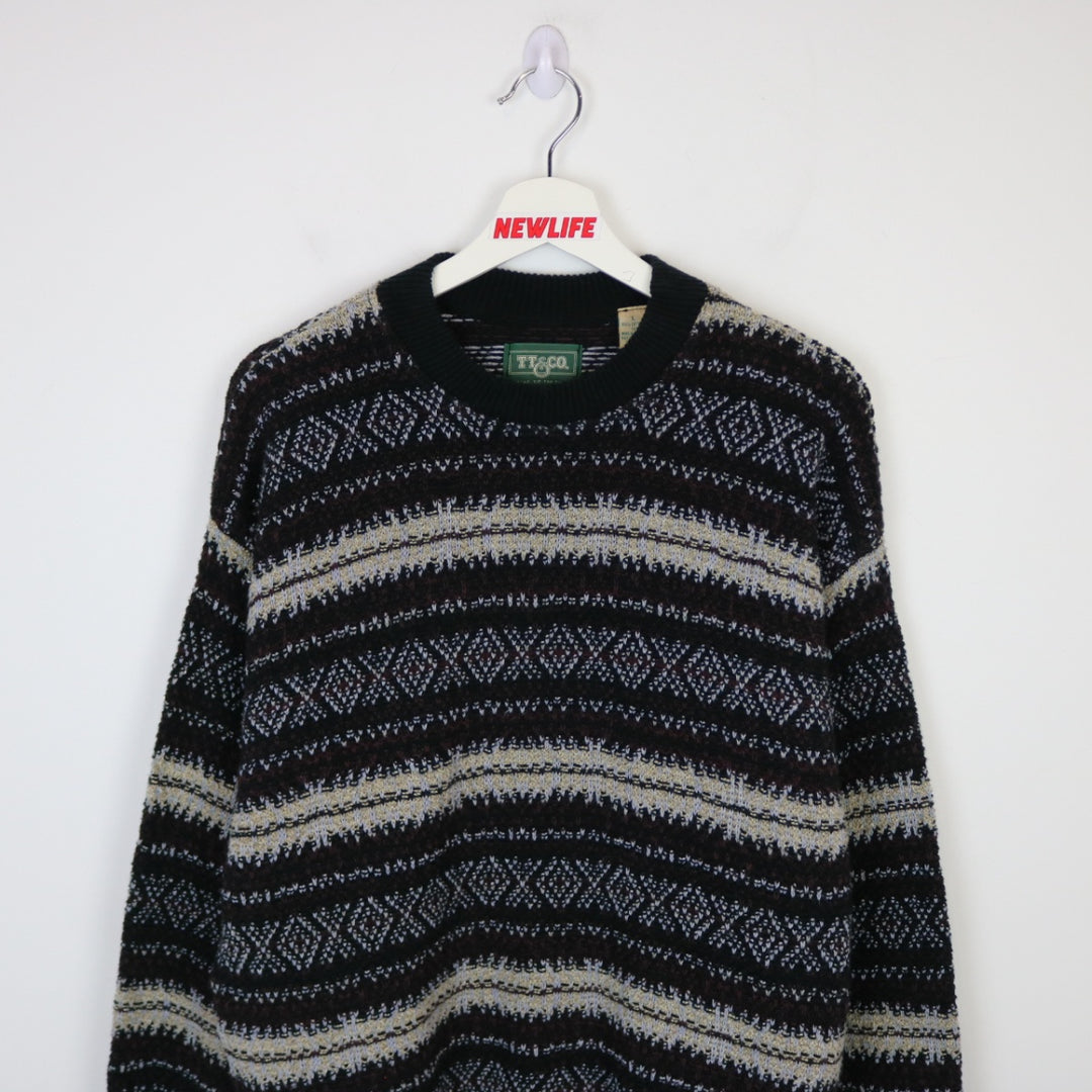 Vintage 90's TT&Co Striped Patterned Knit Sweater - M-NEWLIFE Clothing