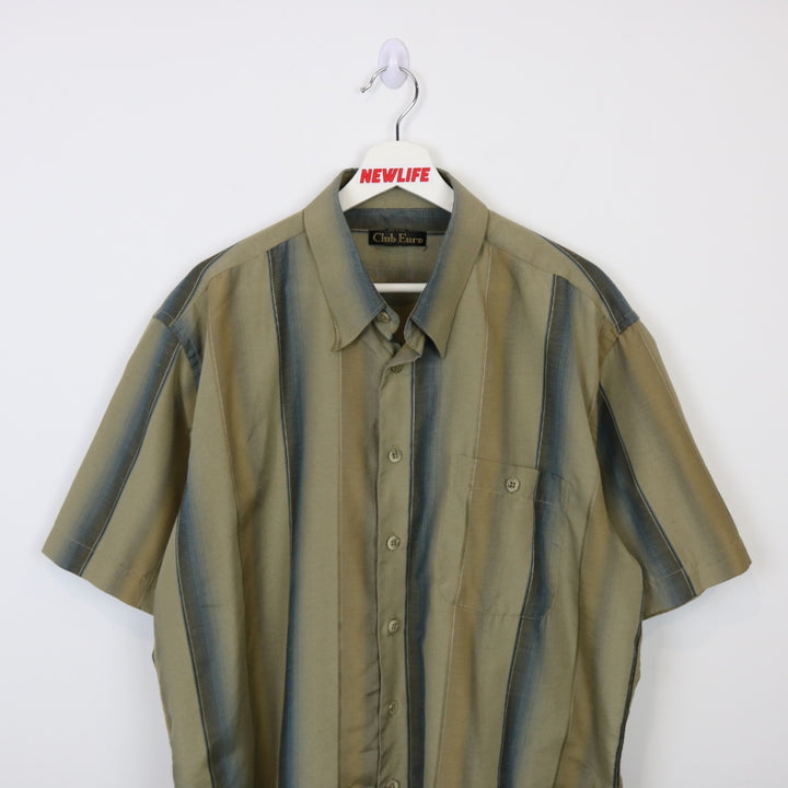 Vintage 90's Club Euro Striped Short Sleeve Button Up - L-NEWLIFE Clothing