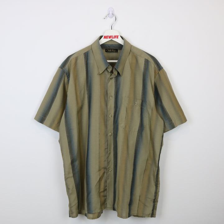 Vintage 90's Club Euro Striped Short Sleeve Button Up - L-NEWLIFE Clothing