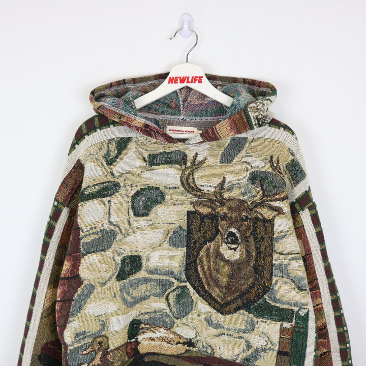 Reworked Vintage Cabin Fireplace Tapestry Hoodie - L-NEWLIFE Clothing