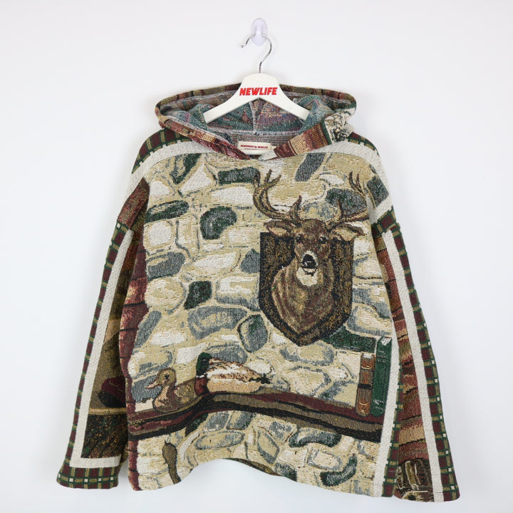 Reworked Vintage Cabin Fireplace Tapestry Hoodie - L-NEWLIFE Clothing